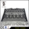 jersey plain dyed geometric triangle black and white acrylic scarf with long white tassels